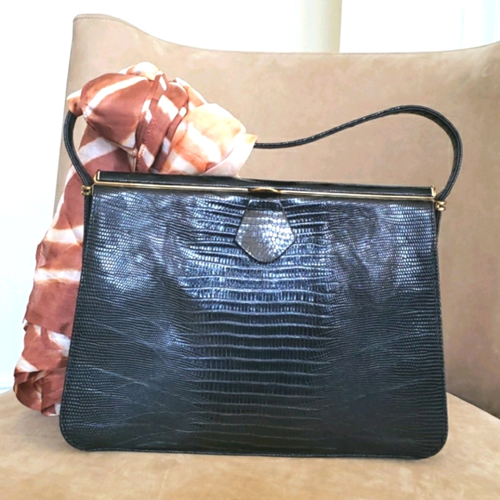 True VTG Deitsch genuine lizard bag, black